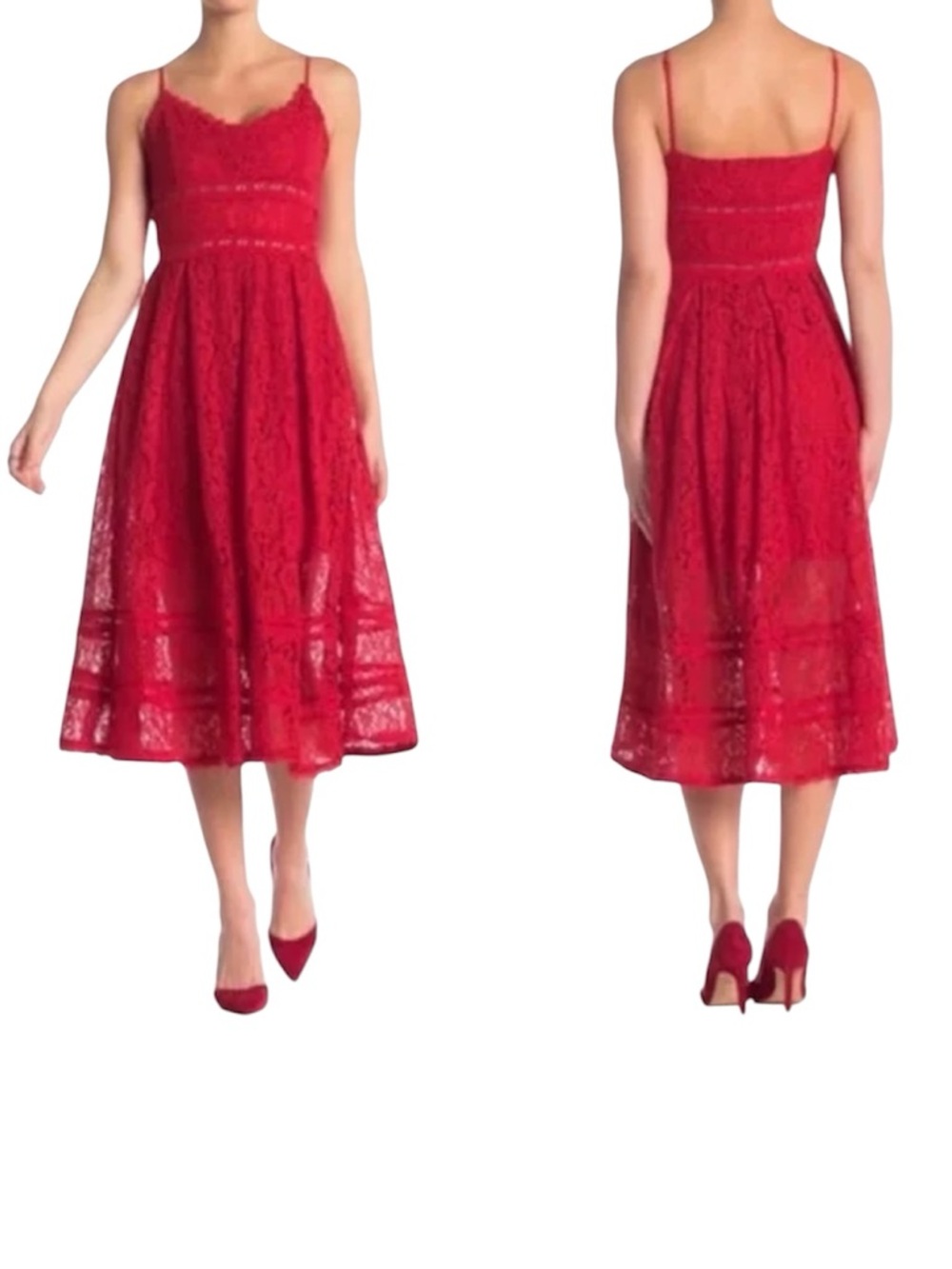 NSR Nordstrom Lace Midi Dress Size Small Boho Cottagecore Feminine Cherry Red